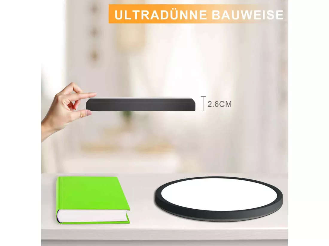 NETTLIFE Plafonnier LED Salle de bain Plat 30CM 24W Rond Blanc Plafonnier Cuisine Non-variable