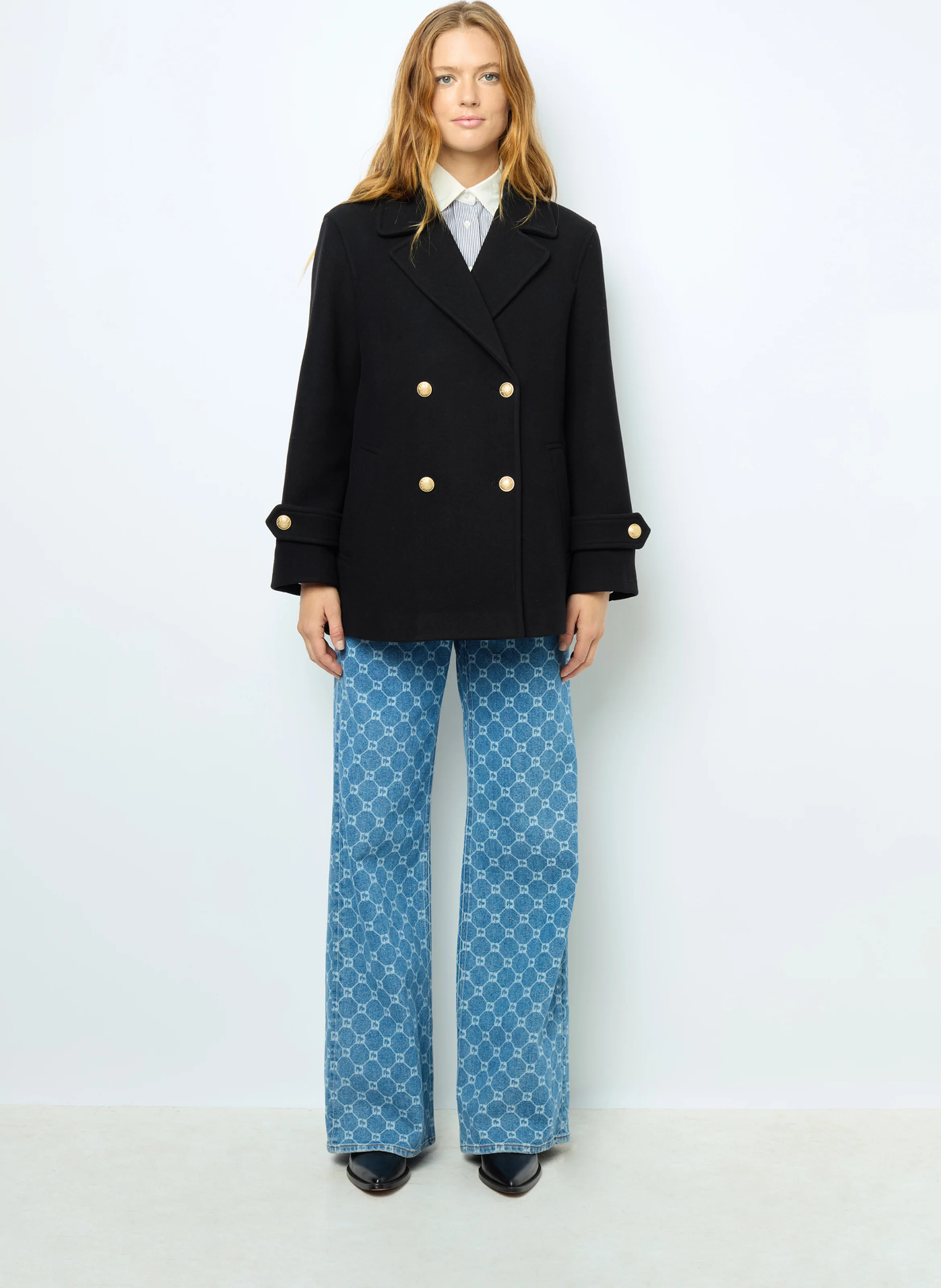 LUCCIANA - Manteau col classique en laine mélangée | Noir