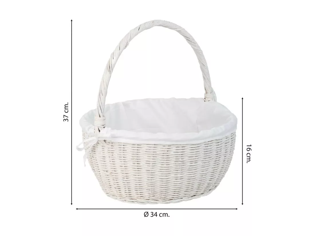 Panier rond en osier avec doublure blanche 34x34x16-37h