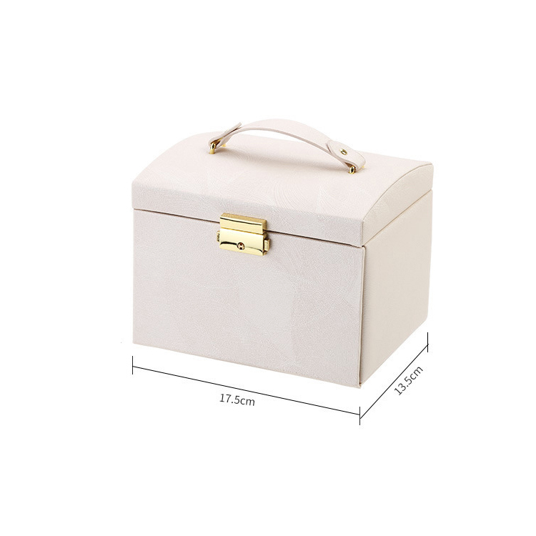 (175x135x130mm) Leder Schmuckschatulle mit Spiegel Aufbewahrungsbox Organizer für Ringe / Ohrringe / Armbänder - Schwarz