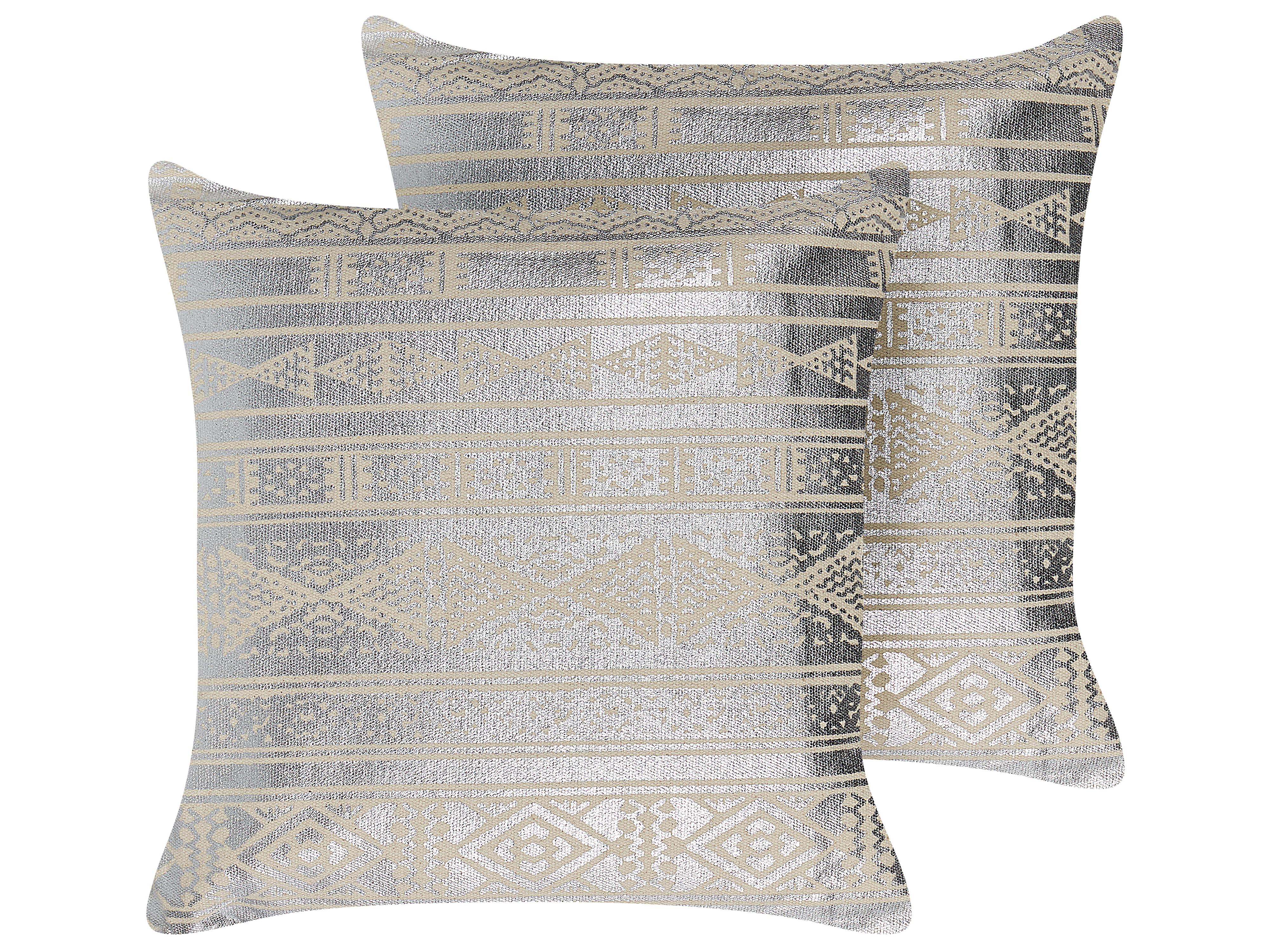 Set van 2 sierkussens OUJDA Katoen 50 x 50 cm Zilver geometrisch patroon