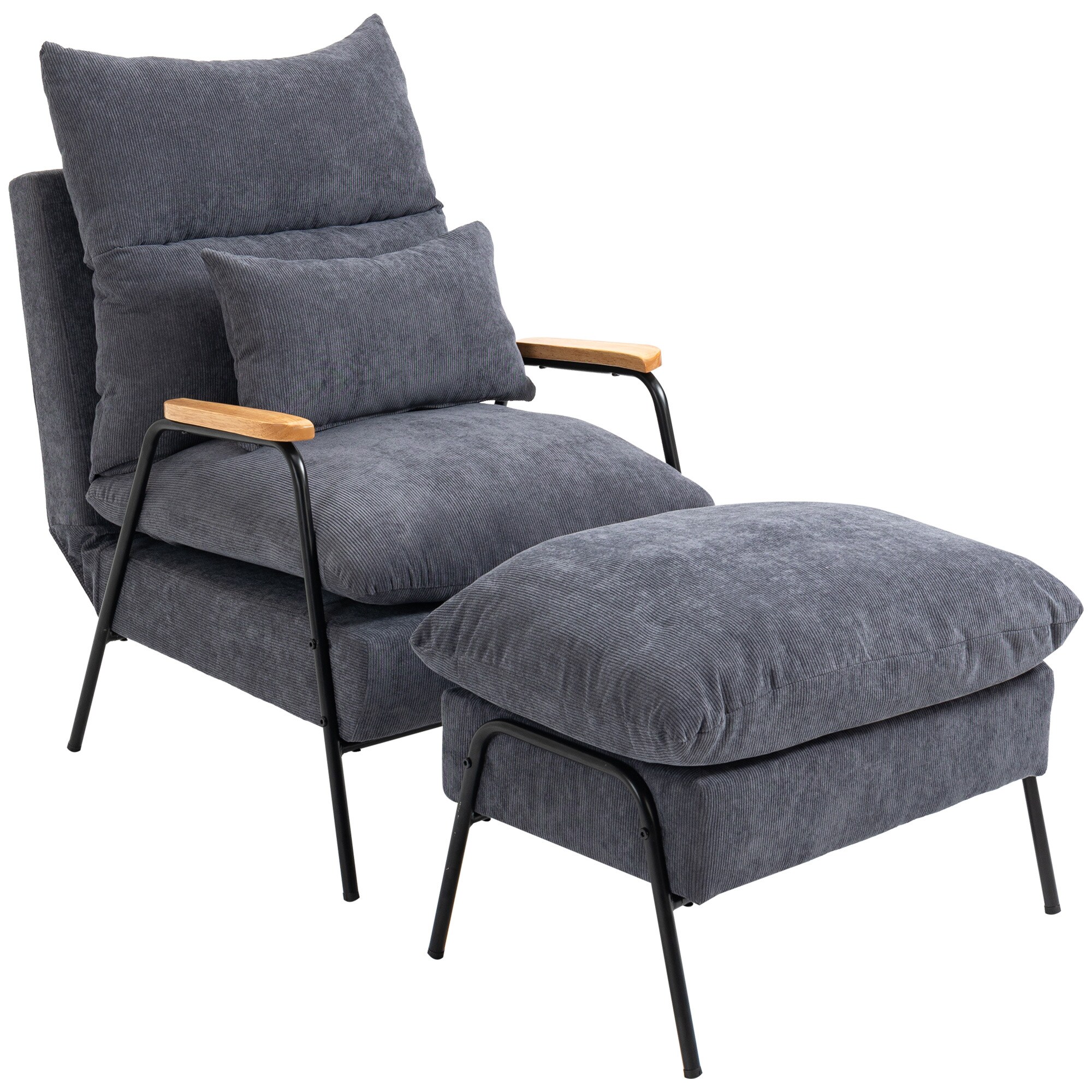 HOMCOM Polstersessel mit Kissen und Fußhocker 68L x 91,5B x 88H cm