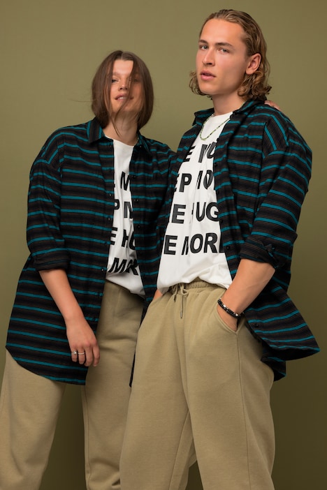 Oversized-Hemdbluse, Streifen, Hemdkragen, Langarm, Unisex