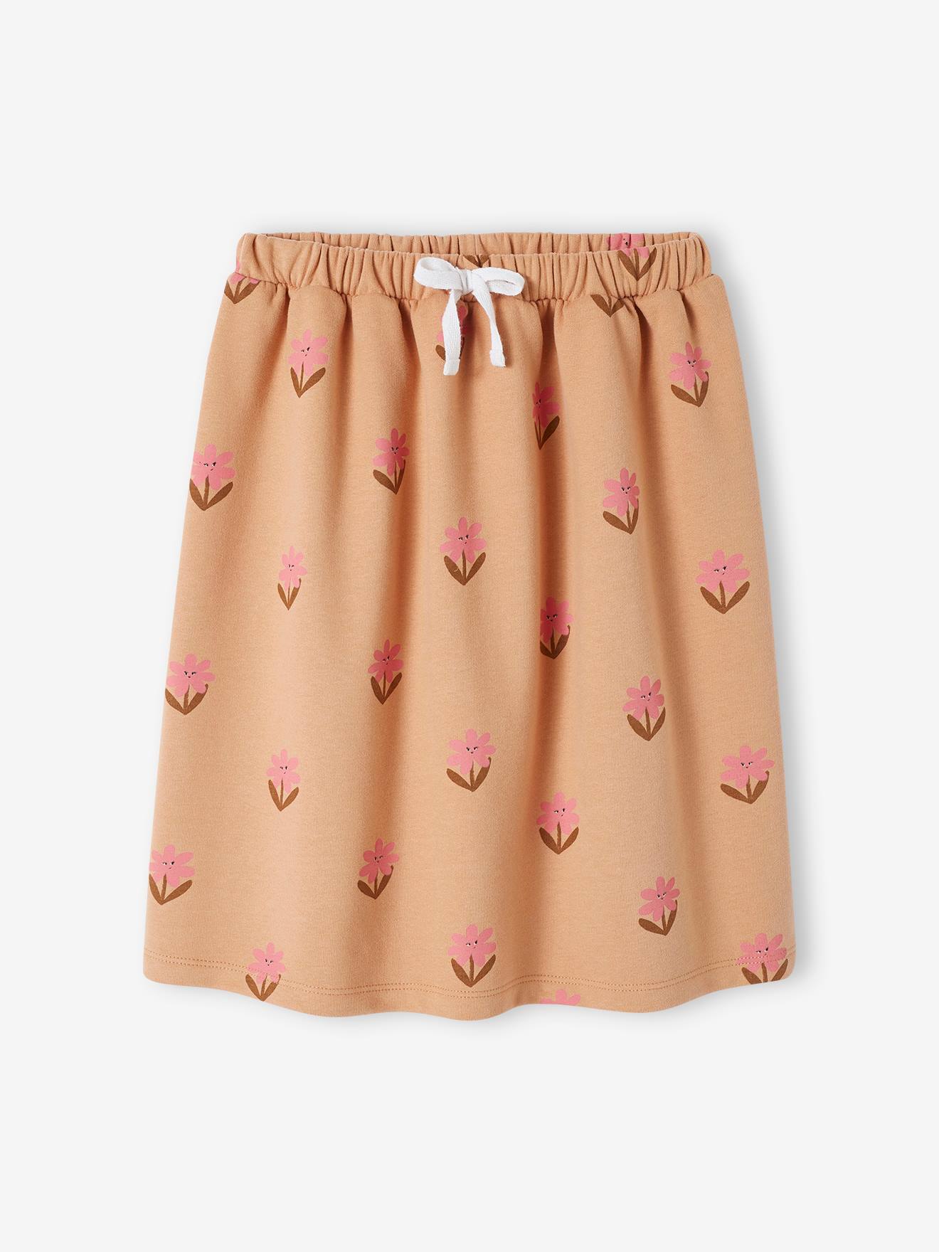 Saia midi de tecido atoalhado floral pêssego para meninas