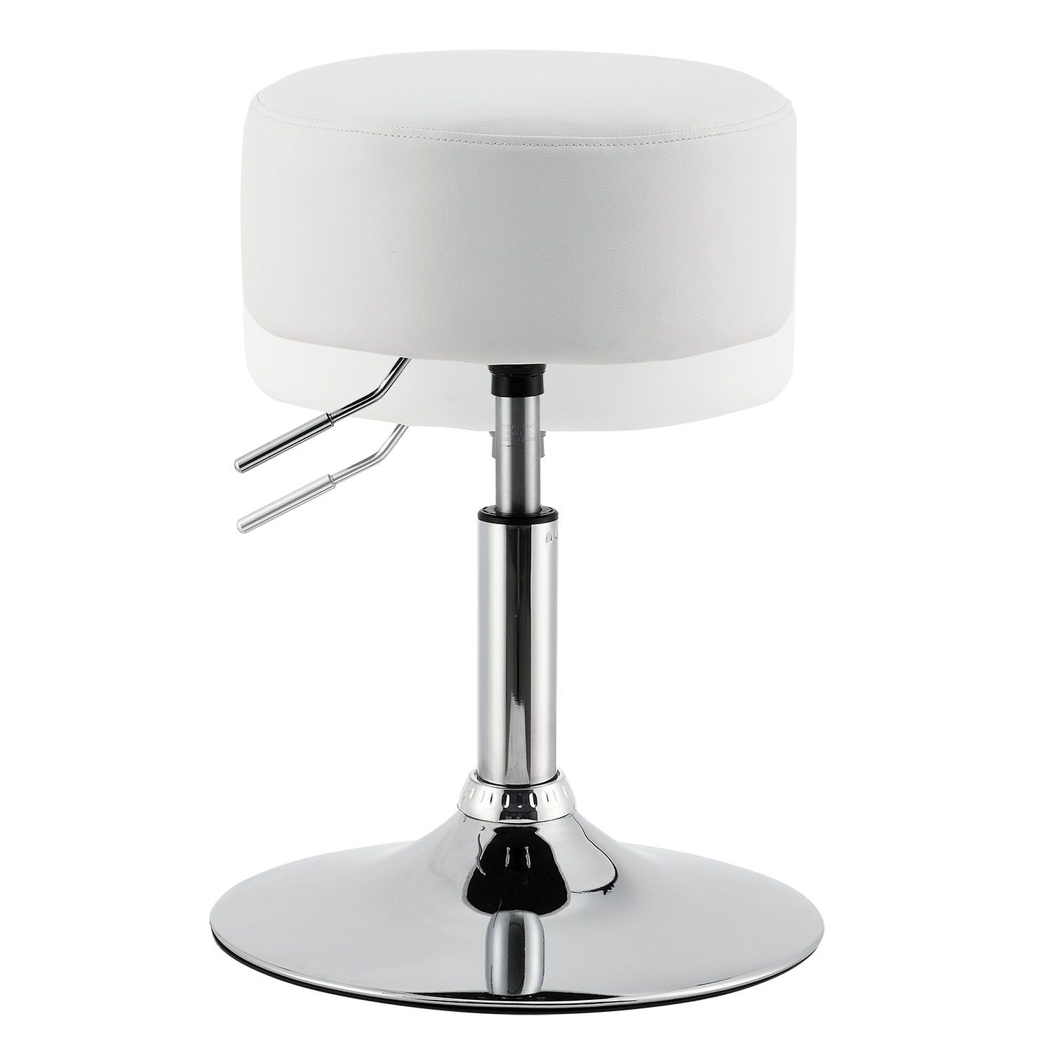 Juskys Schminktisch Hocker Tonia rund Ø 33 cm, höhenverstellbar 49 - 64 cm, Kunstlederüberzug Weiß