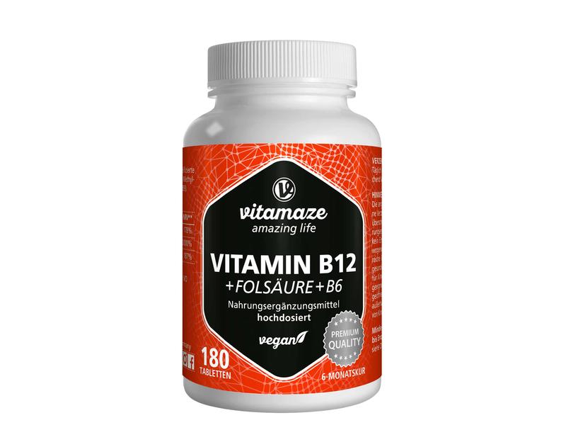 Vitamaze Vitamin B12   B9   B6 180 Tabletten Vegane Nahrungsergänzung mit B-Vitaminen