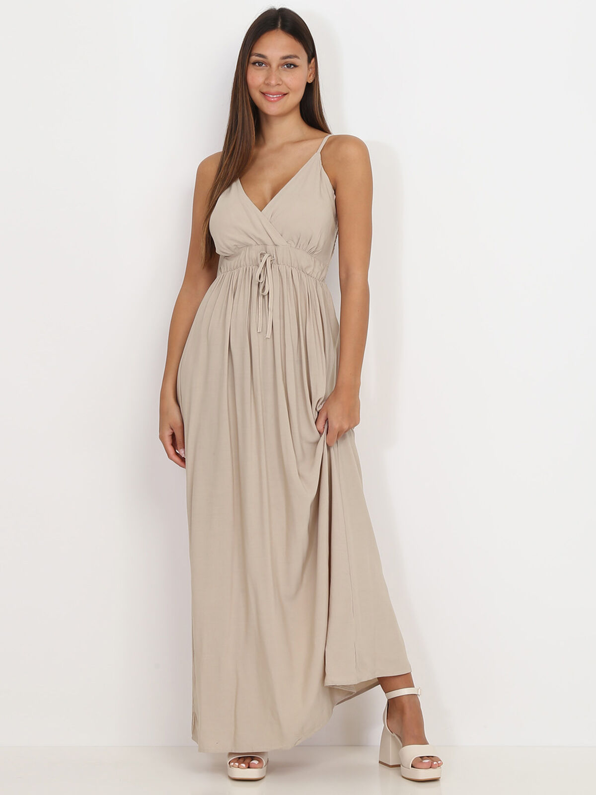Robe longue cache coeur- Beige