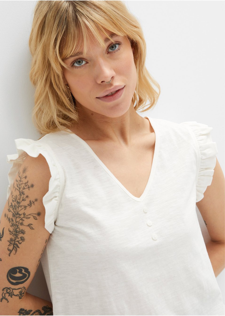 Top en fil flammé avec détail ruché en coton