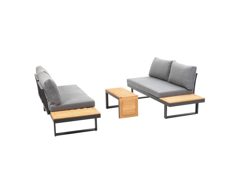 COCON Loungeset Ascona, Anthrazit, 4 Sitzplätze Zwei Sofas und ein Beistelltisch für Garten, Terrasse oder Balkon