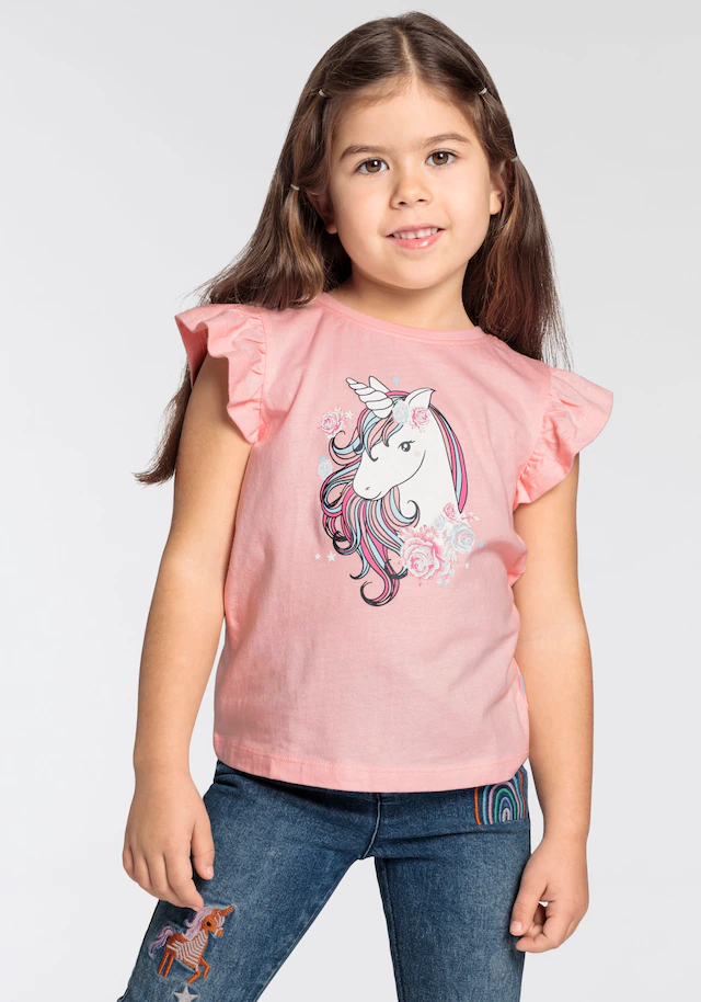 KIDSWORLD T-Shirt »mit Einhorn-Druck«, Kurzarm,  basic geschnitten,  mit modischem Druck