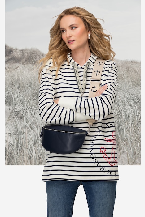 Hoodie, Ringel Sweater, Anker Print, Langarm