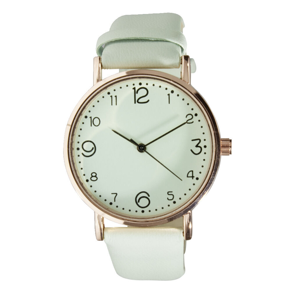 Montre femme cadran rond acier doré bracelet simili Ø3,5xH23cm (4 modèles)