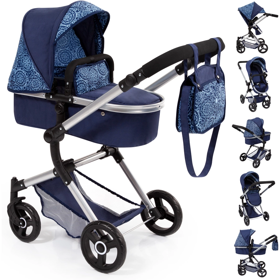 bayer Design Kombi-Puppenwagen Neo Vario blau, mit Muster