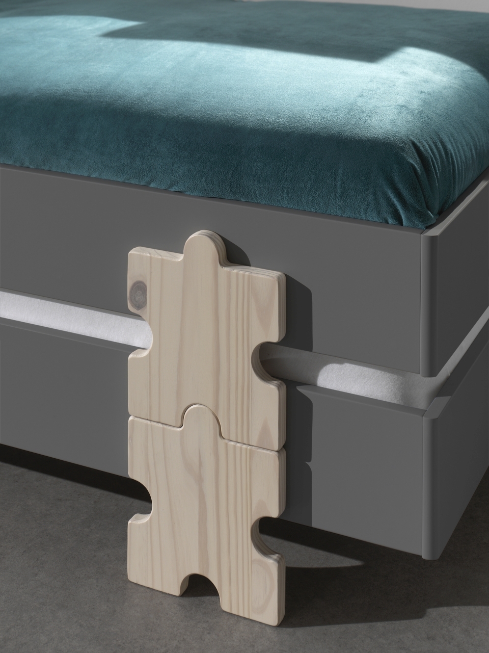 2-teiliges Stapelbett-Set MODULO - grau - Puzzle - 90x200 cm