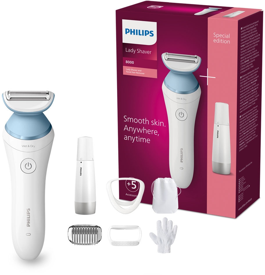 Philips Elektrokörperrasierer »SatinShave Advanced Series 8000 BRL166/91« 3 Stk. Aufsätze nass oder trocken, inkl. Gesichtshaartrimmer, Handschuh, Tasche
