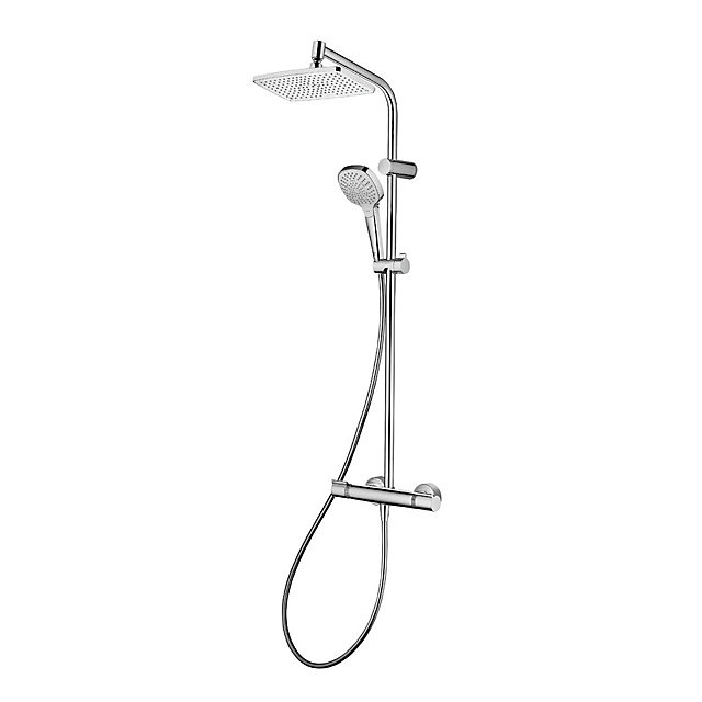 Colonne de douche thermostatique avec pommeau + douchette + flexible + barre réglable, chrome, Hansgrohe Myselect 240 SoftCube