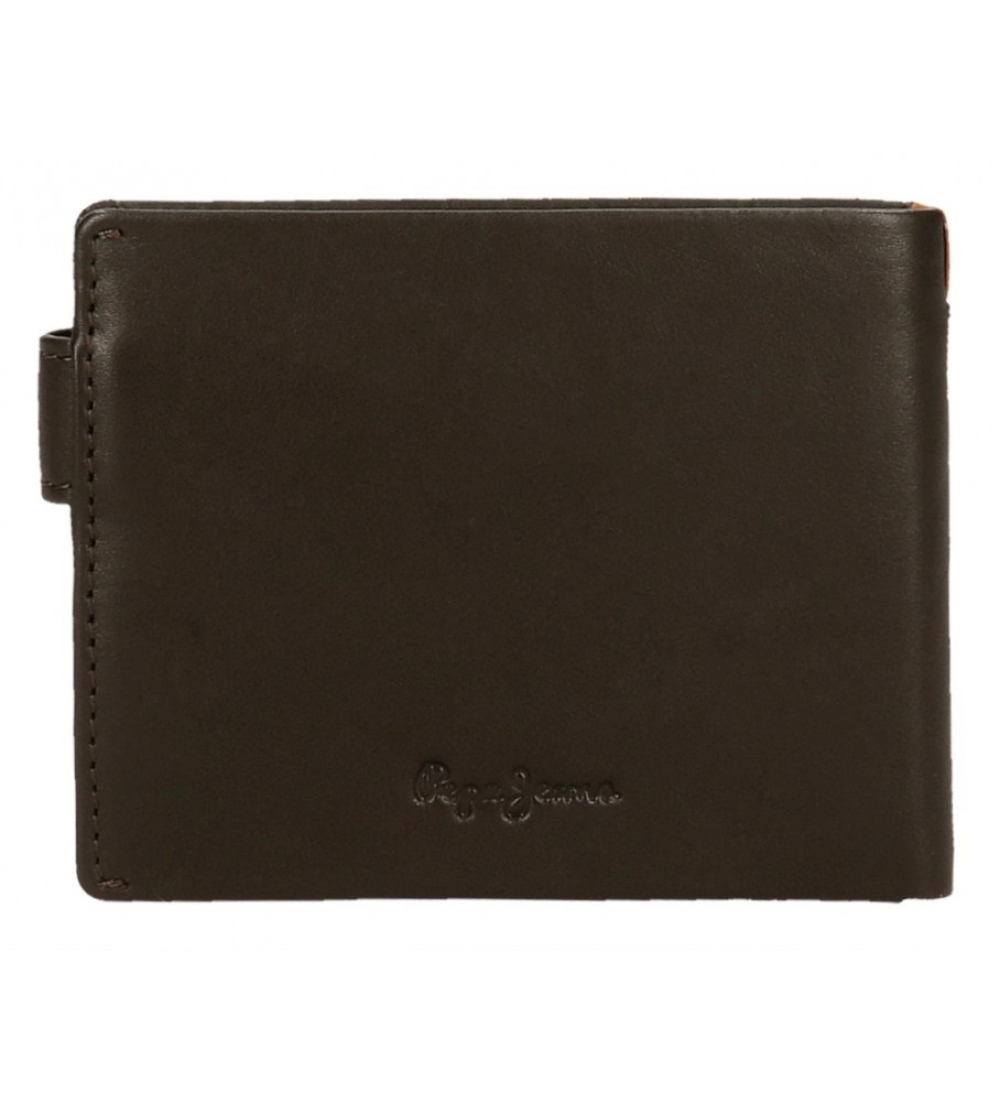 Carteira vertical Pepe Jeans Marshal em couro marrom com fecho de clique