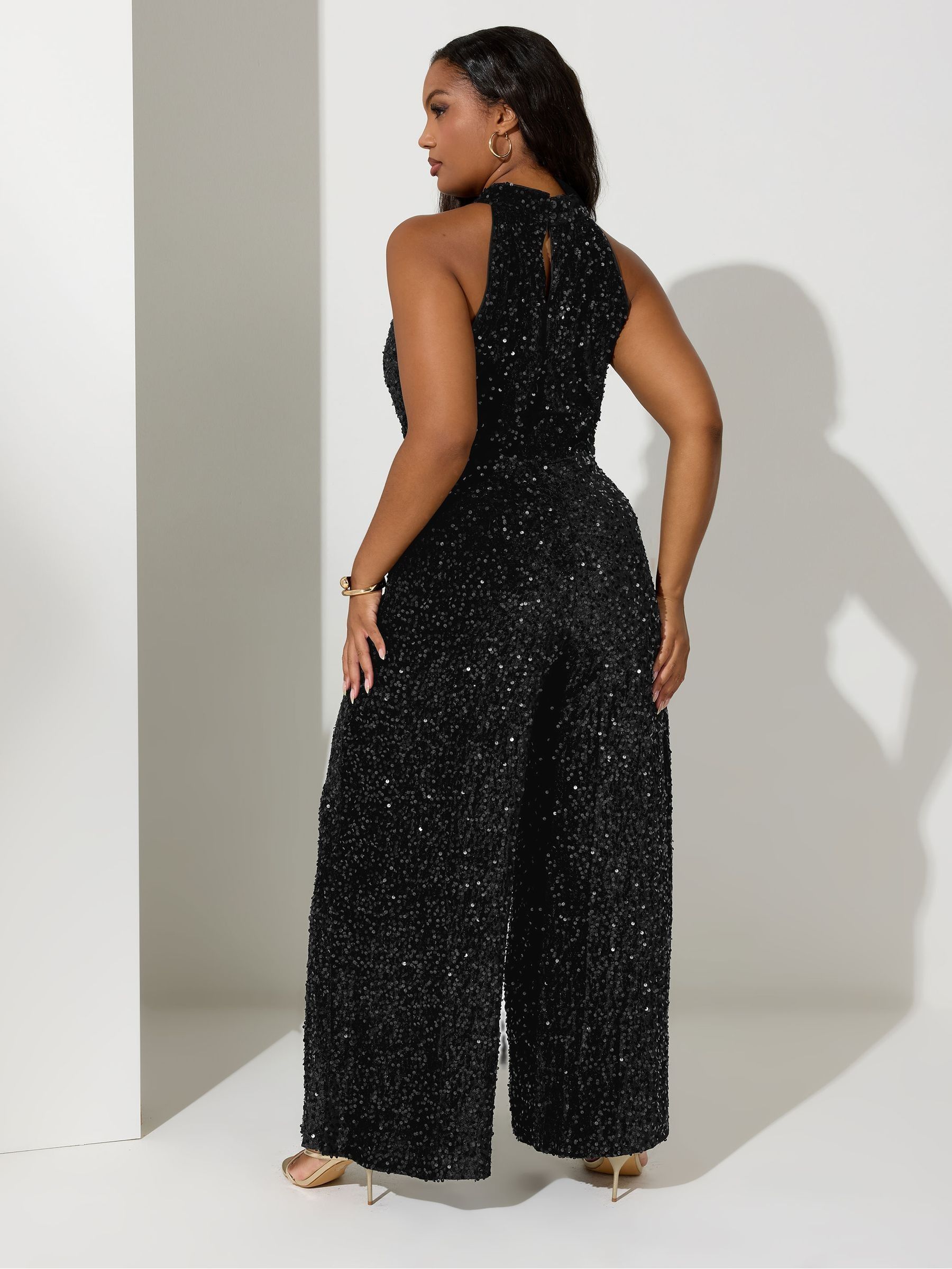 Yours Curve London Sequin Velvet Choker Jumpsuit