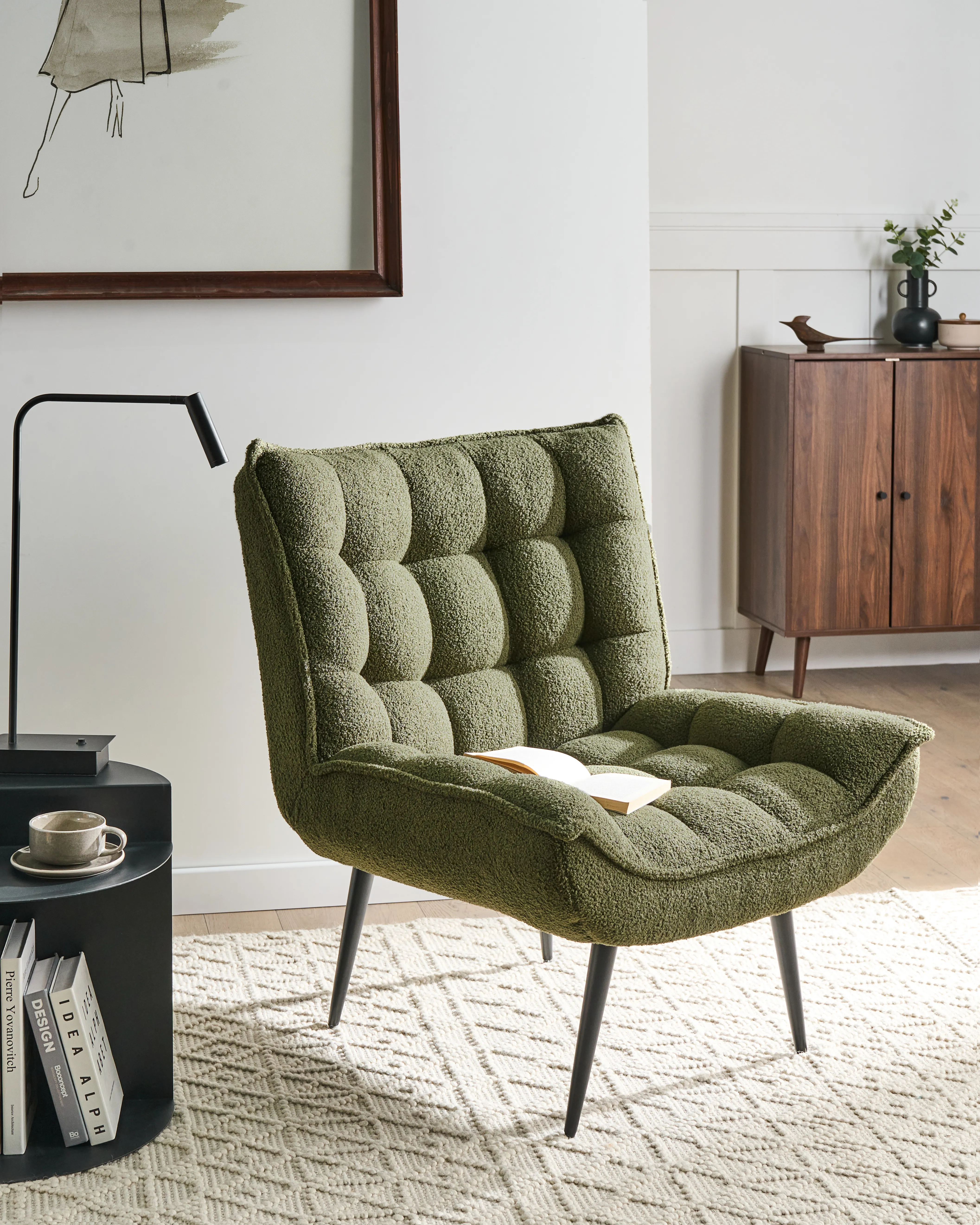Fauteuil ALVESTA Bouclé Donkergroen