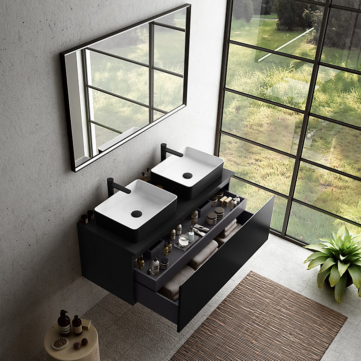 Meuble sous vasque noir 120 cm Pura adapté pour 2 vasques