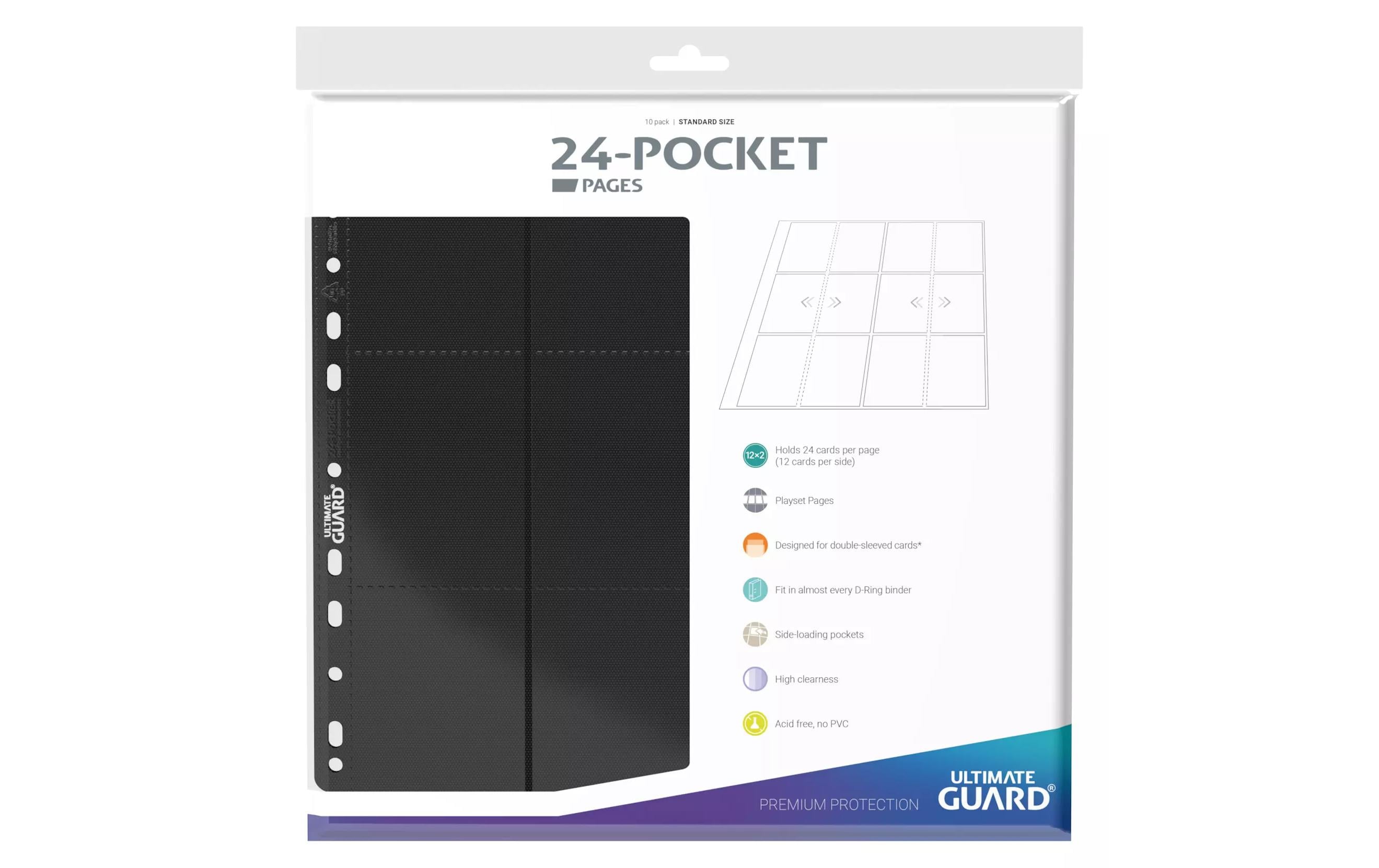 Ordner-Einlagen 24-Pocket QuadRow Pages Schwarz 10 Stk.Hochwertige Ordnerseiten mit Side-Loading 24 Taschen