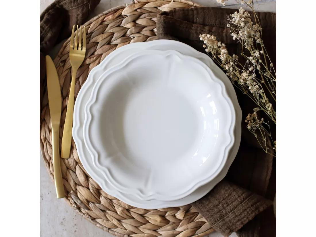 Novastyl - Lot 6 Assiettes Creuses Charlotte 22cm En Gres Blanc