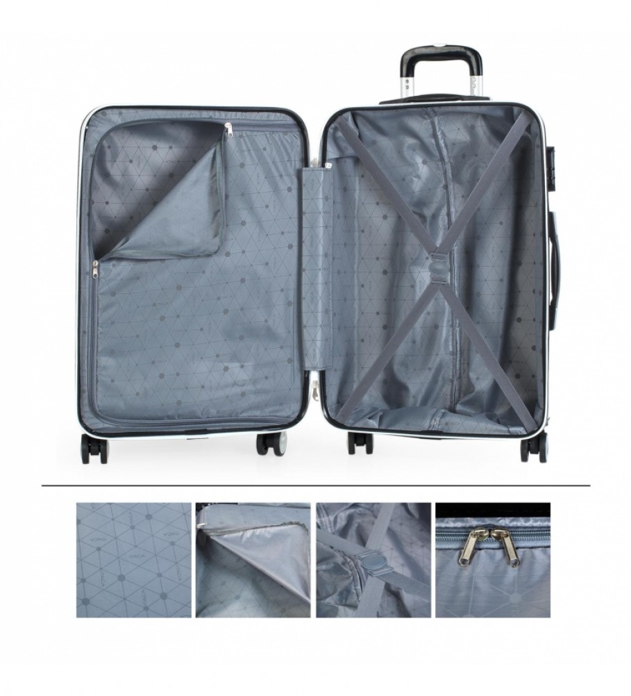 Mala de viagem rígida ITACA com 4 rodas T71660 branca - 61x44x26cm -