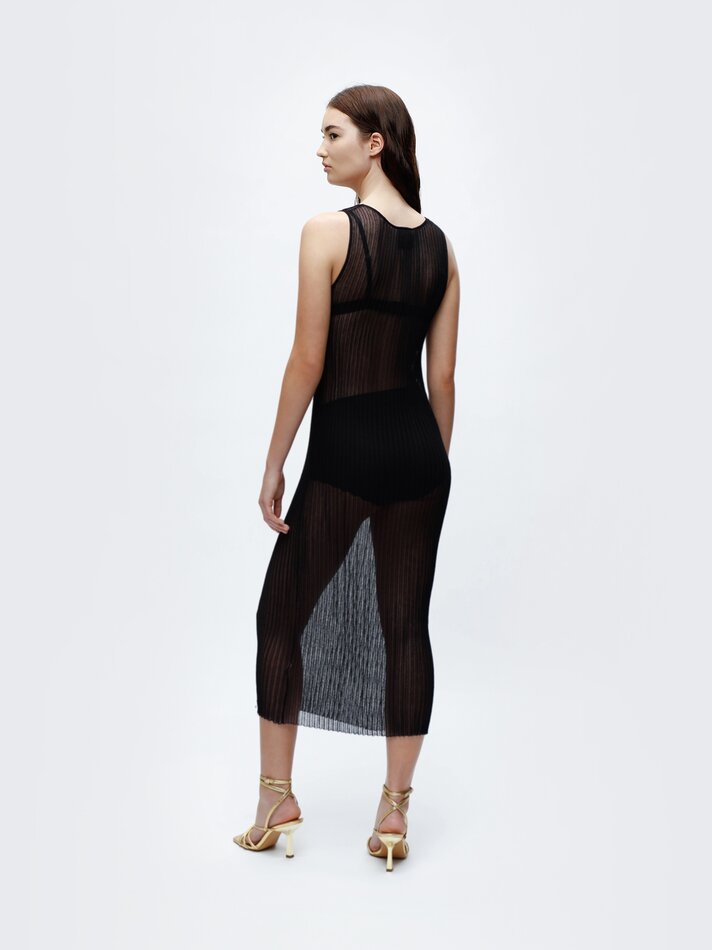 Vestido longo com detalhes transparentes - Preto