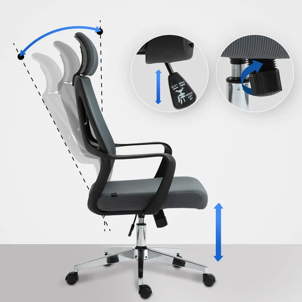 CLP Bureaustoel Kanab chroom Frame - Stof - grijs