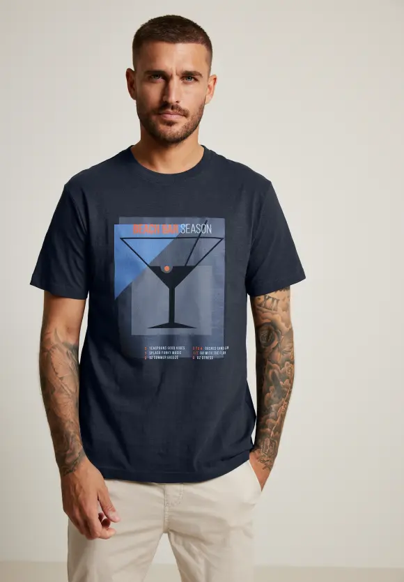Slub T-Shirt mit Frontprint - night blue