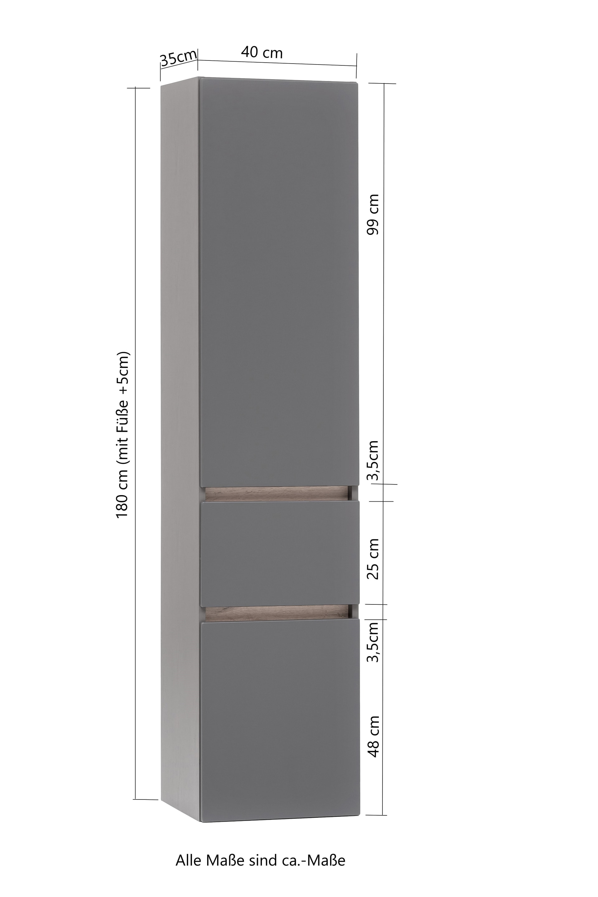 Hochschrank Brügge Mattgrau B/H/T 40x180x35cm