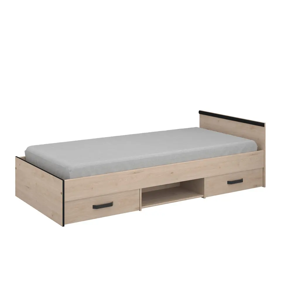 Bed Natan incl. lades - eiken/zwart - 90x200 cm