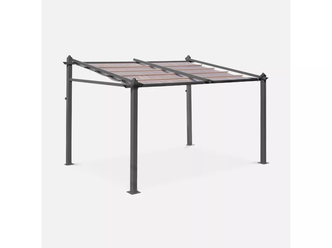 Pergola murale en aluminium - Murum 3x4m - Toile taupe - Tonnelle idéale pour votre terrasse. toit retractable. toile coulissante. structure aluminium