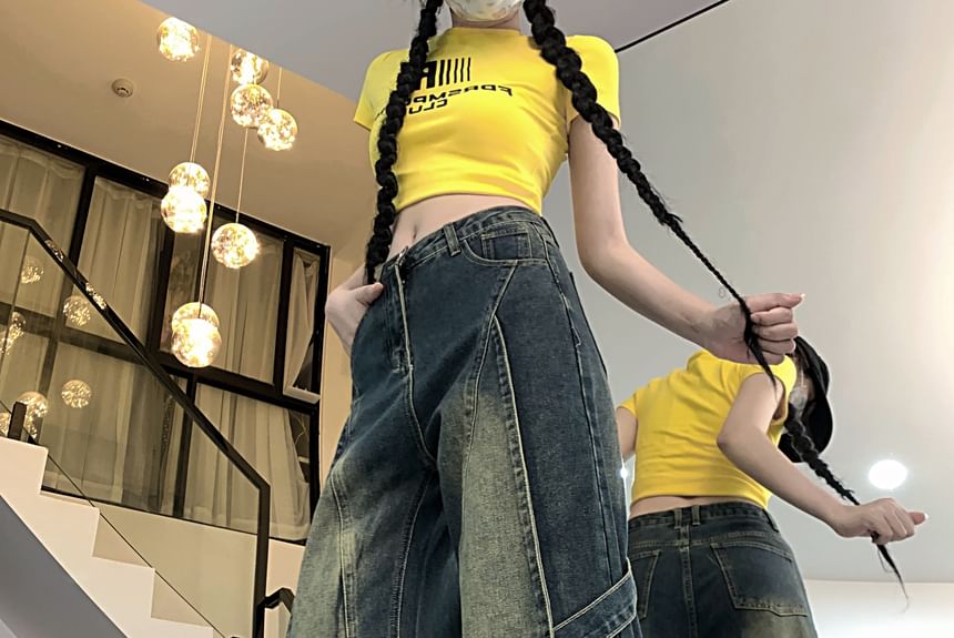 Porstina - Mid Rise Washed Distressed Panel Wide Leg Jeans (verschillende ontwerpen)