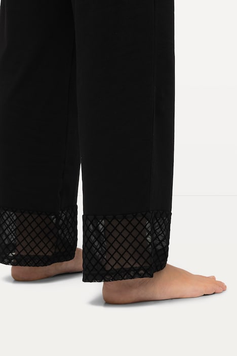 Pyjama, Samt-/ Mesheinsatz, V-Ausschnitt, Langarm