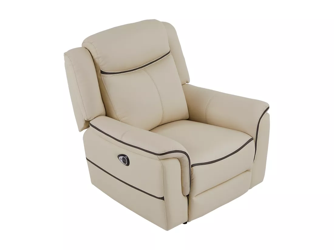 Fauteuil relax électrique en cuir beige ADELIO