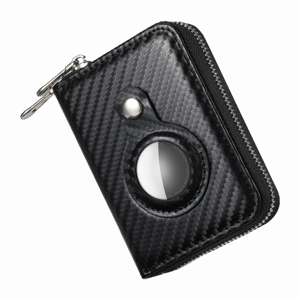 (12.7x11.1x3.6cm) Apple AirTag Wallet Mini Kreditkarten Portemonnaie Leder Etui Geldbörse (RFID Schutz) - Schwarz / Carbon