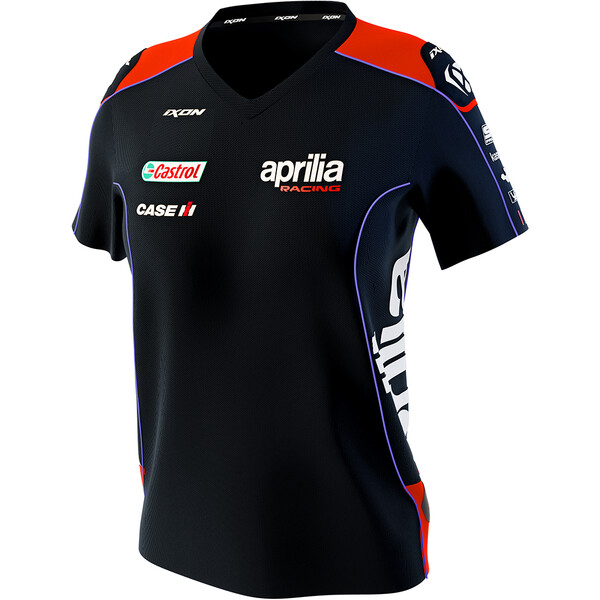 Ixon - T-shirt femme Aprilia 23 Noir / Rouge fluo