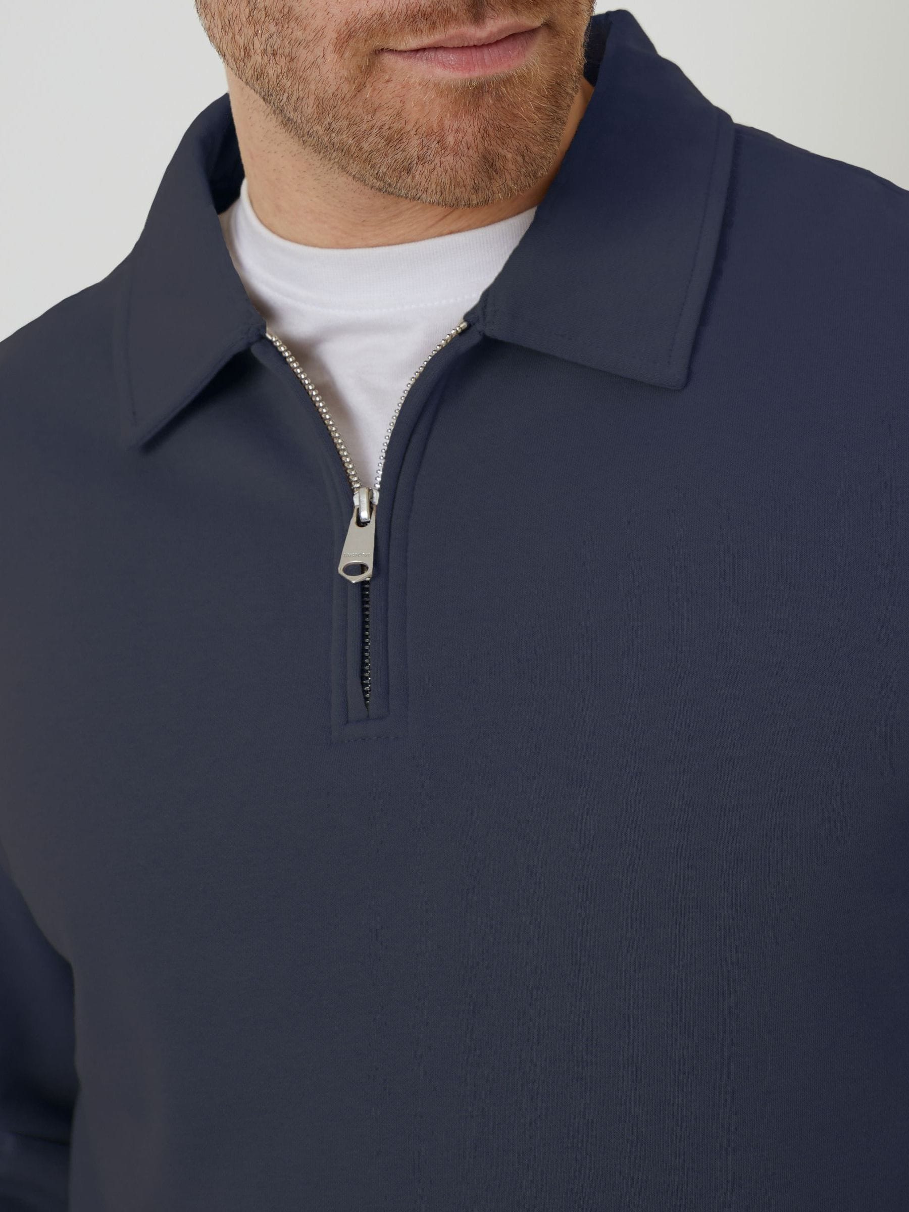 Marineblauw - Threadbare Quarter Zip Collared Sweatshirt