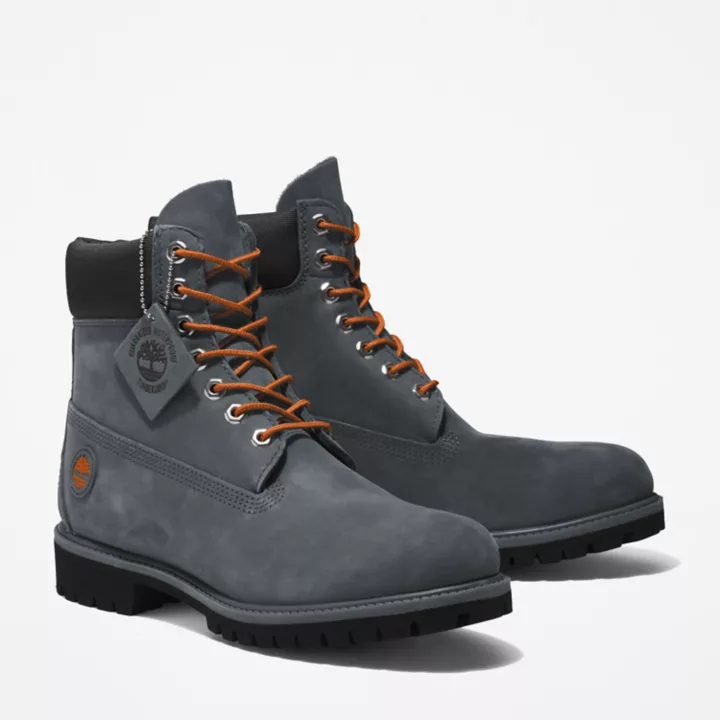 Bota Timberland Premium Masculina de 6 polegadas em Cinza/Laranja