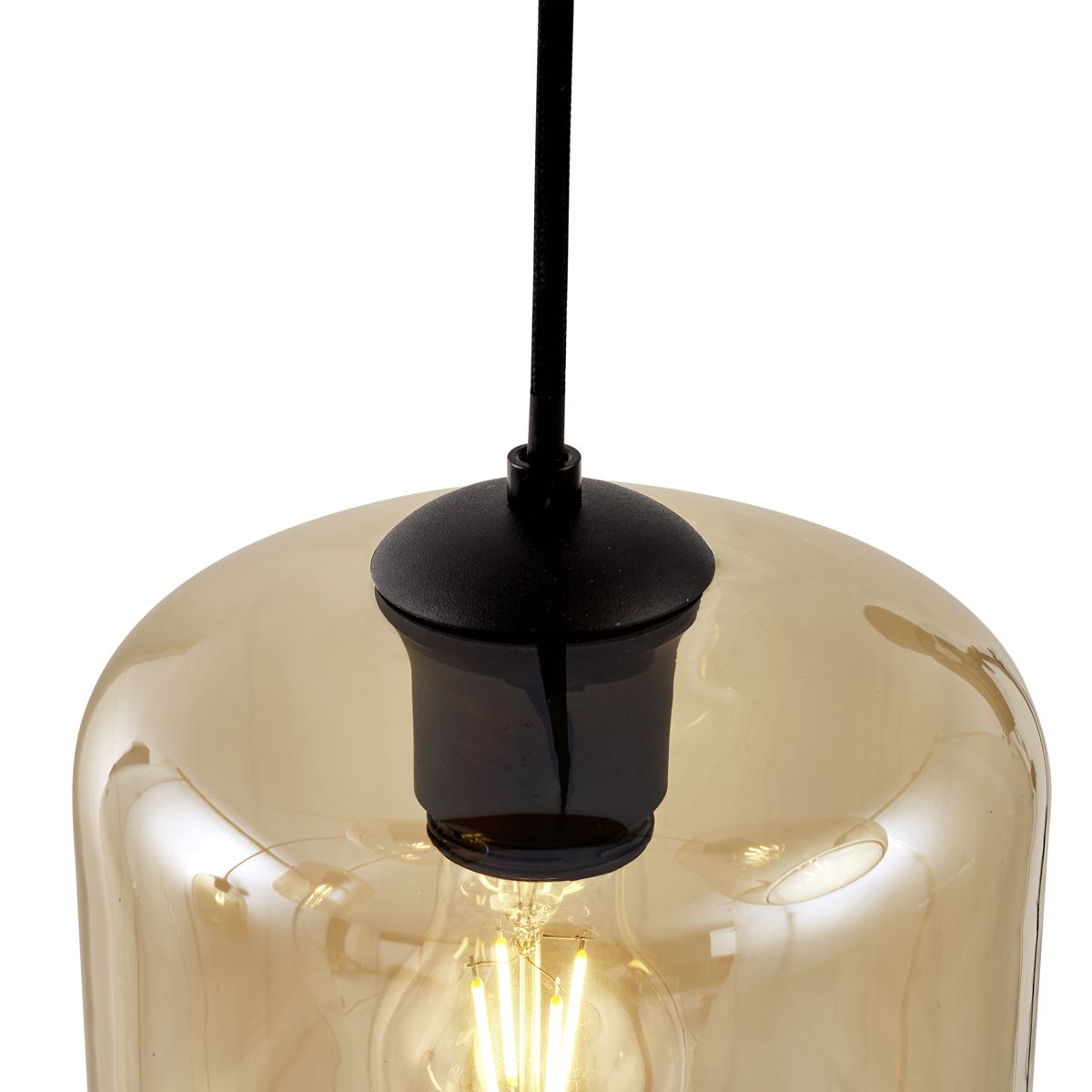 Moderne hanglamp zwart met amber glas 5-lichts - Sheena