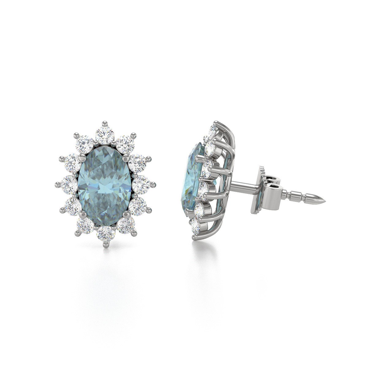 Boucles d'oreilles ADEN Marquise Aigue-Marine et Diamants sur Argent 925 1.4grs