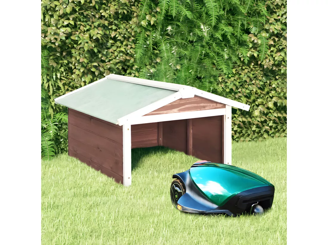 Prolenta Premium - Garage de tondeuse à gazon 72x87x50 cm Moka et blanc Sapin