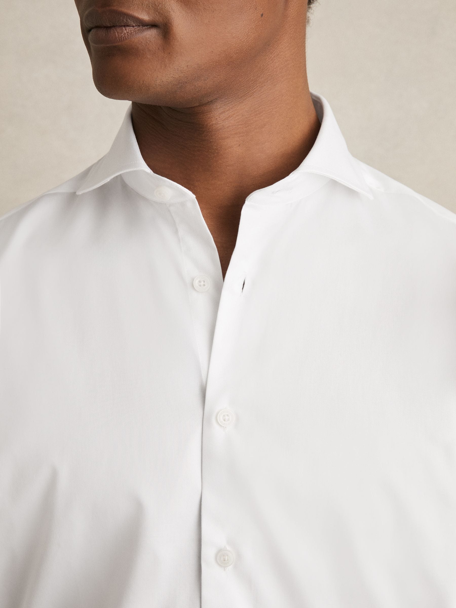 Wit - Normale Pasvorm - Reiss Storm Cotton Double-Cuff Shirt