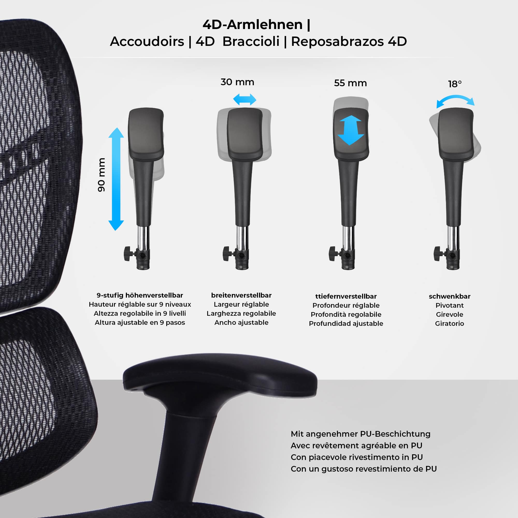 CLP Bürostuhl Norfolk Ergonomic I Ergonomischer Schreibtischstuhl I Kopfstütze