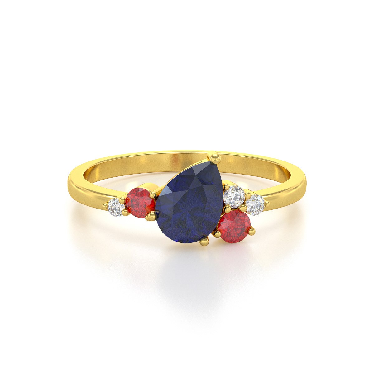Bague ADEN Or 585 Jaune Saphir Rubis et diamants 2.296grs