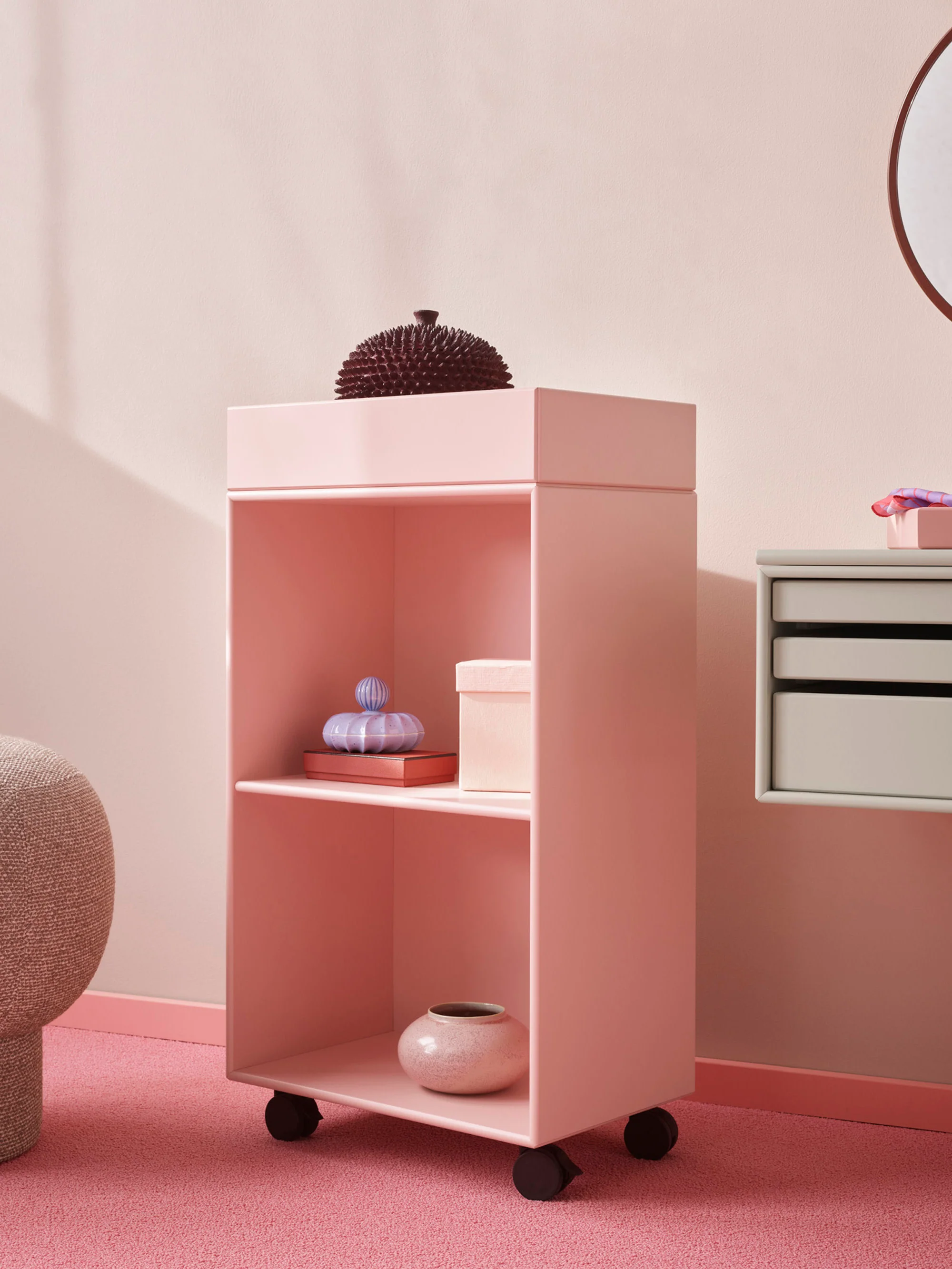 Handgemaakte badkamerkast Preppy met wielen