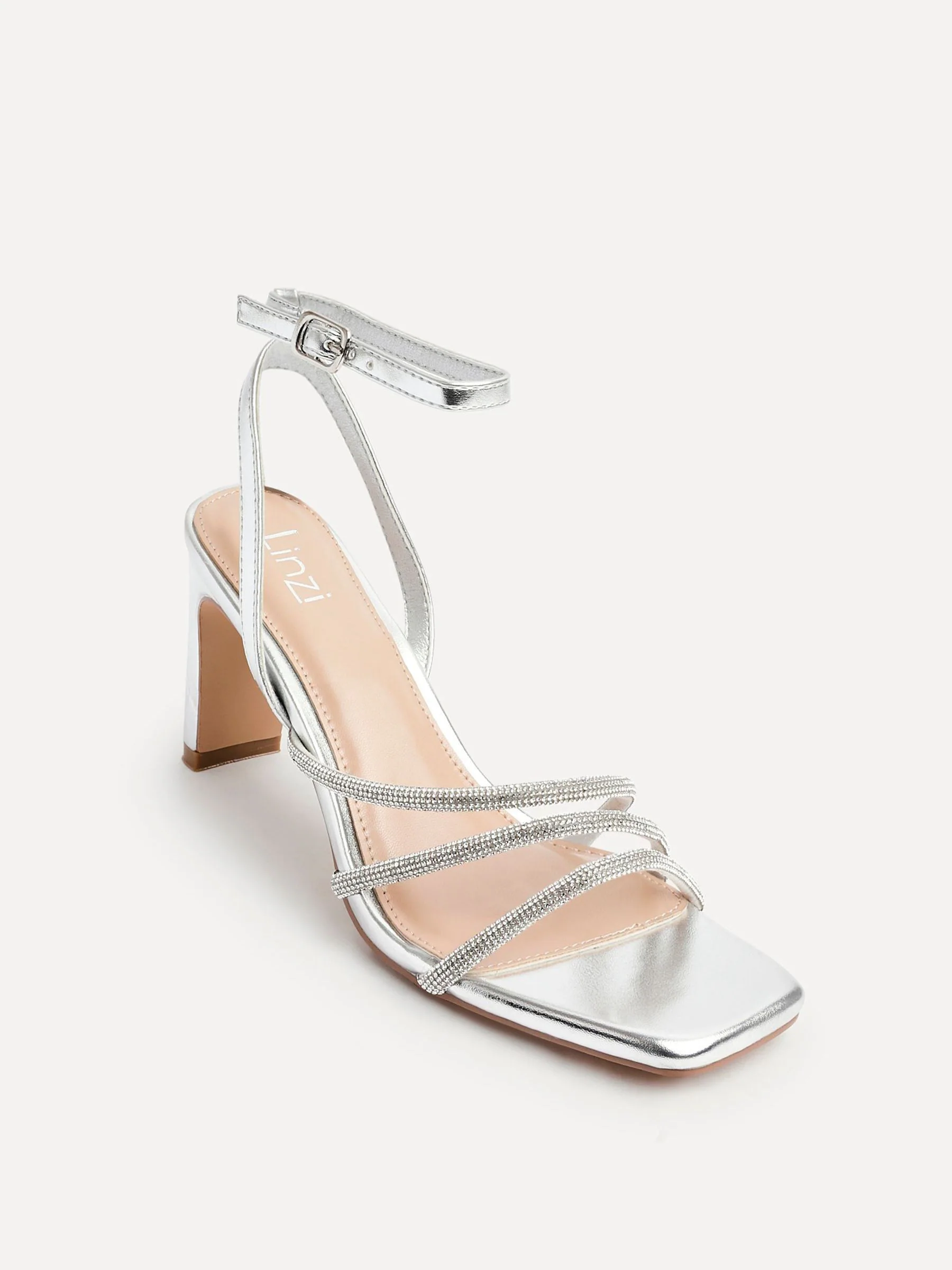 Zilver - Linzi Glimmer Diamante Block Heel Sandals