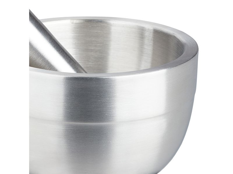 relaxdays Mörser mit Stössel 10 cm, Edelstahl Runder Handmörser