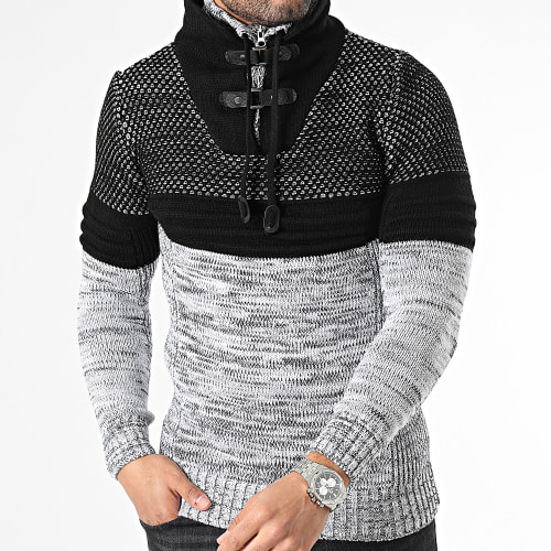 Pull Col Amplified Noir Gris Chiné